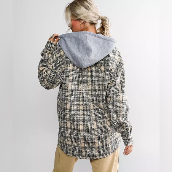 A‎ Peach (A Buckle Brand) Oversized Tweed Hooded Shacket Size Large - Picture 2 of 10